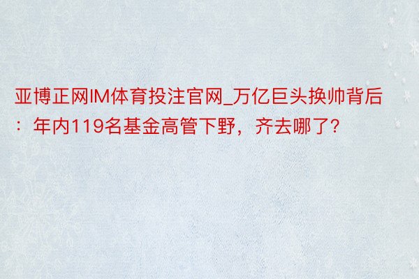 亚博正网IM体育投注官网_万亿巨头换帅背后：年内119名基金高管下野，齐去哪了？