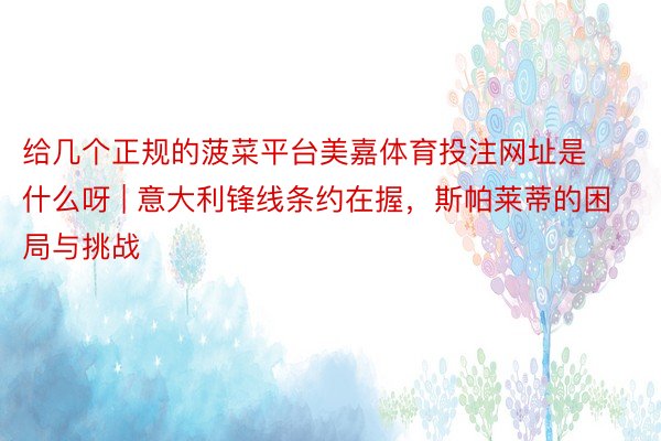 给几个正规的菠菜平台美嘉体育投注网址是什么呀 | 意大利锋线条约在握，斯帕莱蒂的困局与挑战
