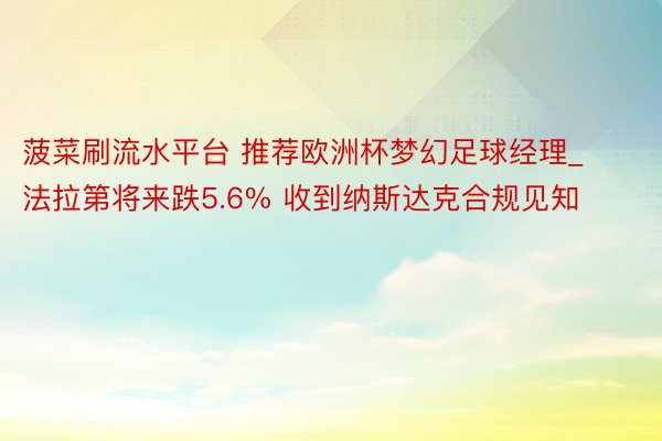 菠菜刷流水平台 推荐欧洲杯梦幻足球经理_法拉第将来跌5.6% 收到纳斯达克合规见知